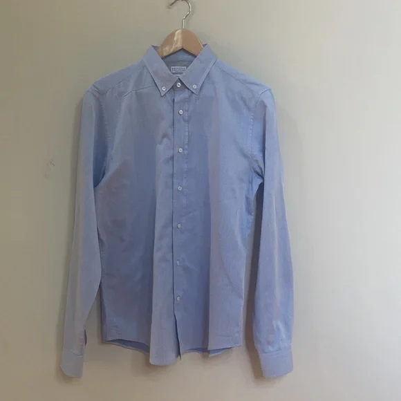 Brunello Cuchinelli Dress Button Up Shirt Light Blue Size Medium Made in Italy - Picture 1 of 5